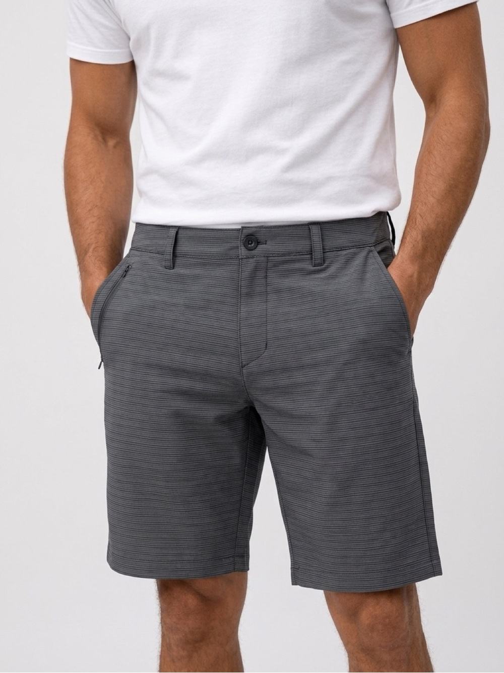 Hang Ten Men's Dark Gray Striped Flat Front Hybrid Shorts (36)